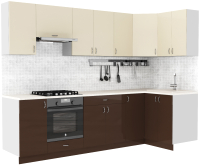 Кухонный гарнитур S-Company Клео глосc 1.2x2.8 правая (коричневый глянец/ваниль глянец) - 