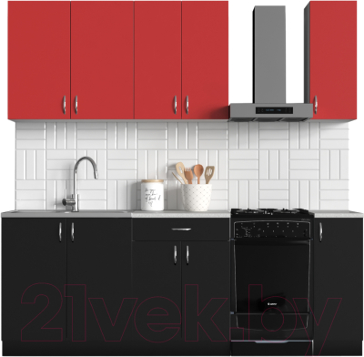 Готовая кухня S-Company Клео колор 1.7 (черный/красный)