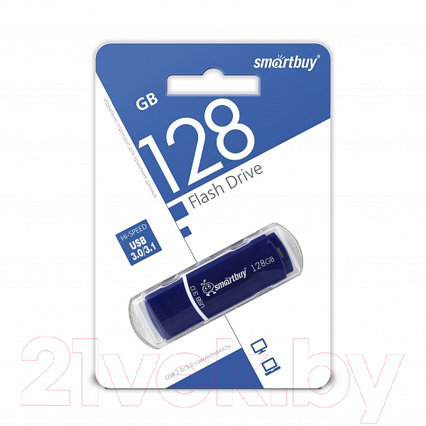 USB flash накопитель SmartBuy Crown Blue 128GB (SB128GBCRW-Bl) — фото 2