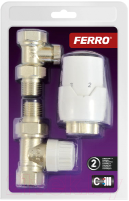 Комплект кранов для инженерного подключения Ferro С термоголовкой ZTM20 (прямой, хром)