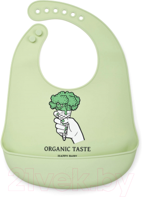 Нагрудник детский Happy Baby Силиконовый / 16006 (зеленый)