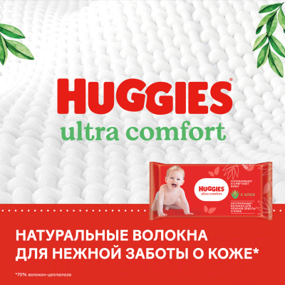 Влажные салфетки детские Huggies Ultra Comfort с Алоэ Вера и витамином Е (56шт)