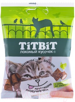 Лакомство для кошек TiTBiT Хрустящие подушечки с паштетом из индейки / 13878 (30г)