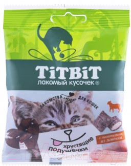 Лакомство для кошек TiTBiT Хрустящие подушечки с паштетом из ягненка / 13885 (30г)