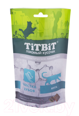 Лакомство для кошек TiTBiT Хрустящие подушечки с мясом утки для чистки зубов / 15407 (60г)