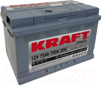 Автомобильный аккумулятор KrafT 75 R низкий (75 A/ч)