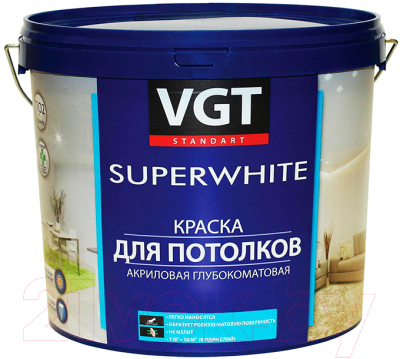 Краска VGT ВД-АК-2180 Для потолков (3кг, супербелая)