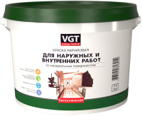 Краска VGT ВД-АК-1180 Для наружных и внутренних работ Моющаяся (3кг, белоснежный) - 