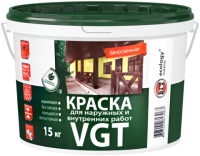 Краска VGT ВД-АК-1180 Для наружных и внутренних работ Моющаяся (15кг, белоснежный) - 
