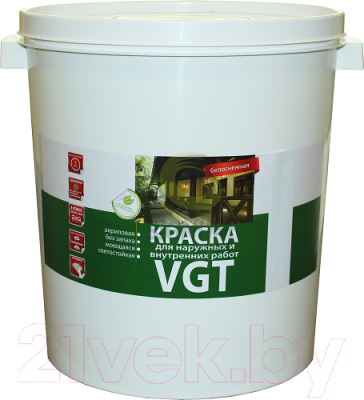 Краска VGT ВД-АК-1180 Для наружных и внутренних работ Моющаяся (25кг, белоснежный)