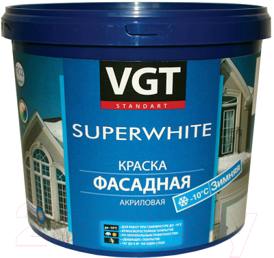 Краска VGT ВД-АК-1180 Фасадная зимняя (3кг, супербелая)