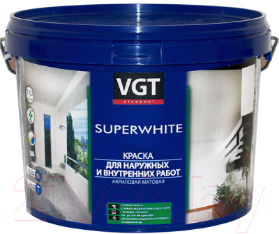 Краска VGT ВД-АК-1180 Для наружных и внутренних работ Моющаяся (7кг, супербелая)