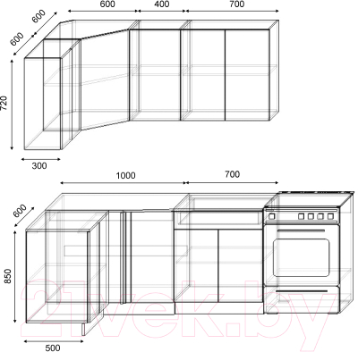 Готовая кухня S-Company Клео лайт 1.2x1.7 правая (антрацит/стальной серый) - Схема