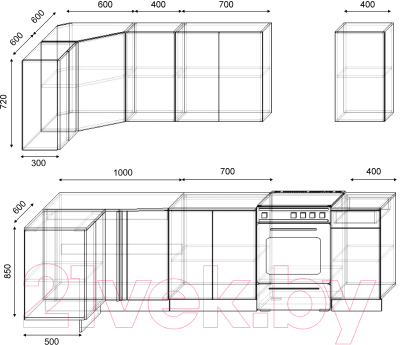 Готовая кухня S-Company Клео лайт 1.2x2.1 правая (черный/белый)