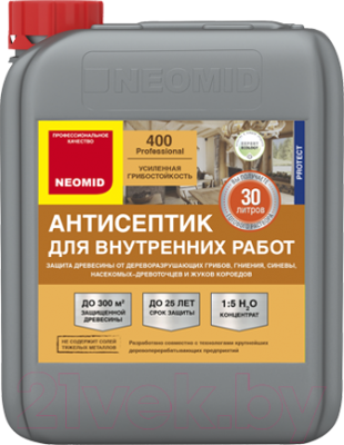 Антисептик для древесины Neomid 400 для внутренних работ. Концентрат 1:5 (5л)