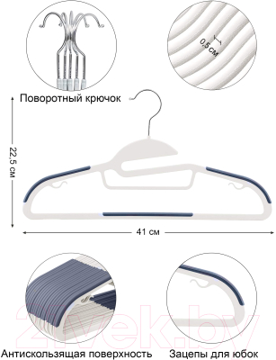 Набор пластиковых вешалок-плечиков ВешалкиБел К002-5 с прорезиненными плечиками (5шт, синий)