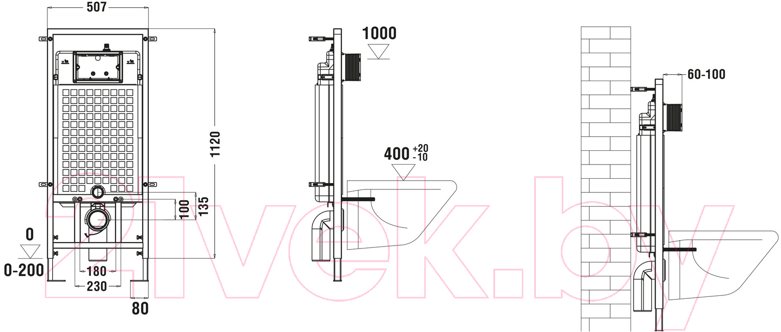 Унитаз подвесной с инсталляцией WeltWasser Erlenbach 004 GL-WT + Marberg 507 RD