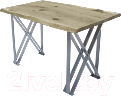 Обеденный стол Buro7 Призма с обзолом и сучками 120x80x76 (дуб беленый/серебристый)