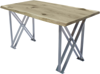Обеденный стол Buro7 Призма с обзолом и сучками 150x80x76 (дуб беленый/серебристый) - 