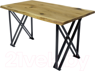 Обеденный стол Buro7 Призма с обзолом и сучками 150x80x76 (дуб натуральный/черный)