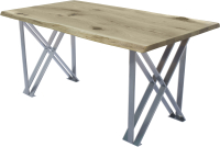 Обеденный стол Buro7 Призма с обзолом и сучками 180x80x76 (дуб беленый/серебристый) - 