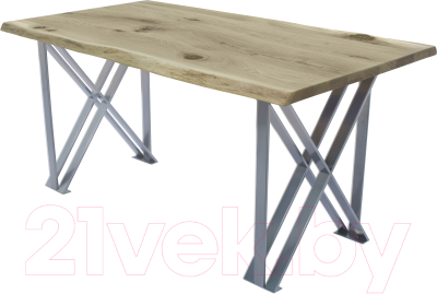 Обеденный стол Buro7 Призма с обзолом и сучками 180x80x76 (дуб беленый/серебристый)