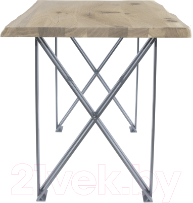 Обеденный стол Buro7 Призма с обзолом и сучками 180x80x76 (дуб беленый/серебристый)