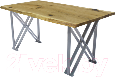 Обеденный стол Buro7 Призма с обзолом и сучками 180x80x76 (дуб натуральный/серебристый)