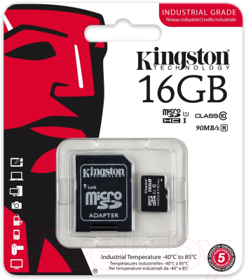 Карта памяти Kingston microSDHC 16GB UHS-I Class 10 + SD Adapter (SDCIT/16GB)