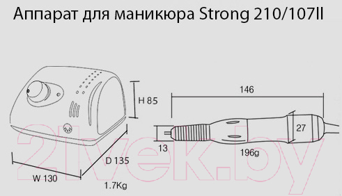 Аппарат для маникюра STRONG 210/107II без педали с сумкой 35000 об/мин