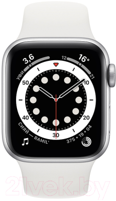 Умные часы Apple Watch Series 6 GPS 44mm / M00D3 (алюминий серебристый/белый спортивный)