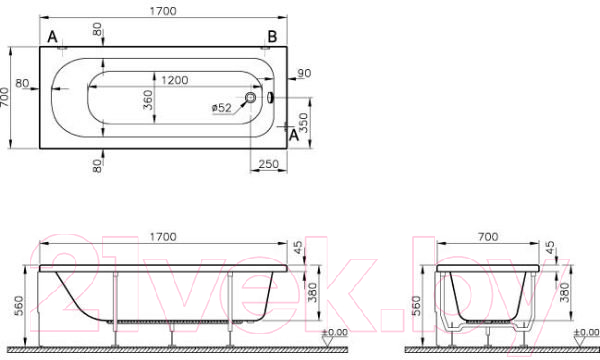 Ванна акриловая VitrA Neon 170x70 / 52530001000