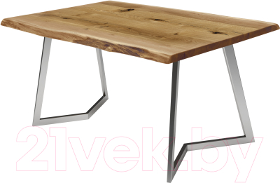 Обеденный стол Buro7 Уиллис с обзолом и сучками 180x80x74 (дуб натуральный/серебристый)