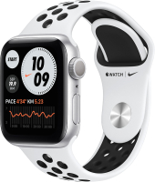 Умные часы Apple Watch Series 6 Nike GPS 40mm / M00T3 (алюминий серебристый/чистая платина/черный) - 