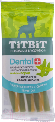 Лакомство для собак TiTBiT Dental+ Палочка витая с сыром / 14448