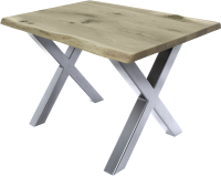Обеденный стол Buro7 Икс с обзолом и сучками 110x80x76 (дуб беленый/серебристый) - 