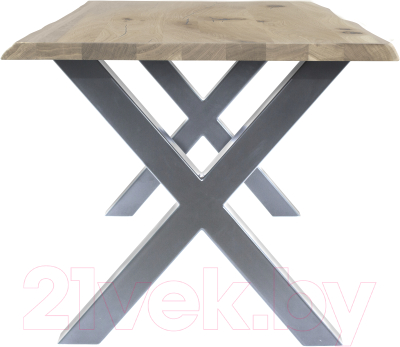 Обеденный стол Buro7 Икс с обзолом и сучками 110x80x76 (дуб беленый/серебристый)
