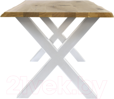 Обеденный стол Buro7 Икс с обзолом и сучками 110x80x76 (дуб натуральный/белый)