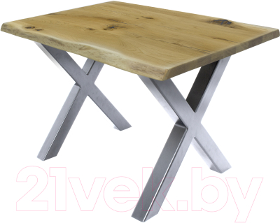 Обеденный стол Buro7 Икс с обзолом и сучками 110x80x76 (дуб натуральный/серебристый)