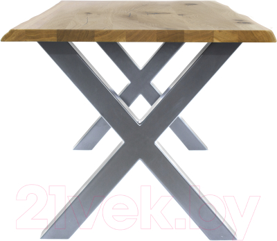Обеденный стол Buro7 Икс с обзолом и сучками 110x80x76 (дуб натуральный/серебристый)