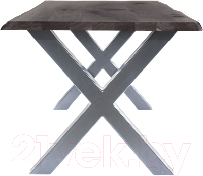 Обеденный стол Buro7 Икс с обзолом и сучками 110x80x76 (дуб мореный/серебристый)
