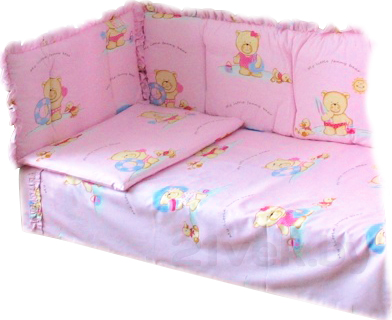 Бортик в кроватку Ночка Мишутка (розовый) - общий вид