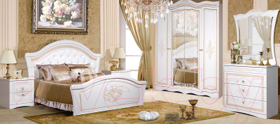 Двуспальная кровать Мебель-КМК Графиня 0379.2 (белый/патина золото)