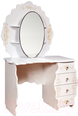 Туалетный столик с зеркалом Мебель-КМК Мелани 1 0434.10-01 (белый/патина золото)