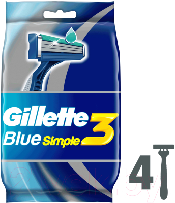 Набор бритвенных станков Gillette Blue Simple3 одноразовые (4шт)