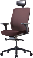 Кресло офисное Bestuhl J1 Black Pl с подголовником и подлокотником (коричневая сетка/коричневая ткань) - 
