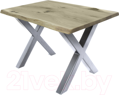 Обеденный стол Buro7 Икс с обзолом и сучками 120x80x76 (дуб беленый/серебристый)