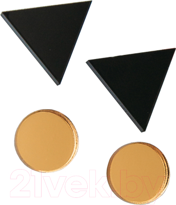 Комплект сережек Bublik Треугольники и круги 2 пары (черный/золото)