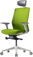 Кресло офисное Bestuhl J1 White Pl с подголовником и подлокотником (зеленая сетка/зеленая ткань) - 