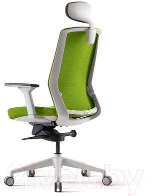 Кресло офисное Bestuhl J1 White Pl с подголовником и подлокотником (зеленая сетка/зеленая ткань)